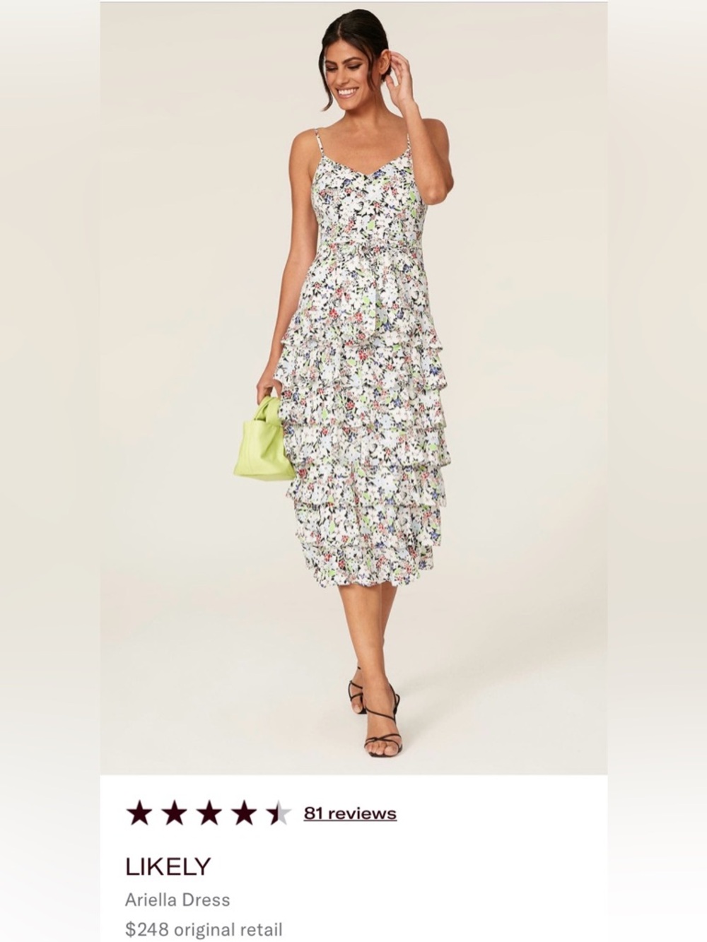 Likely Ariella White Floral Tiered Ruffle Midi Skirt w/ tie **LIKE NEW **
